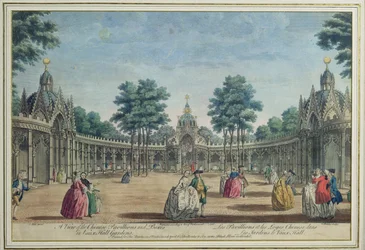 Vue des pavillons chinois et des loges dans les jardins de Vauxhall, 1751